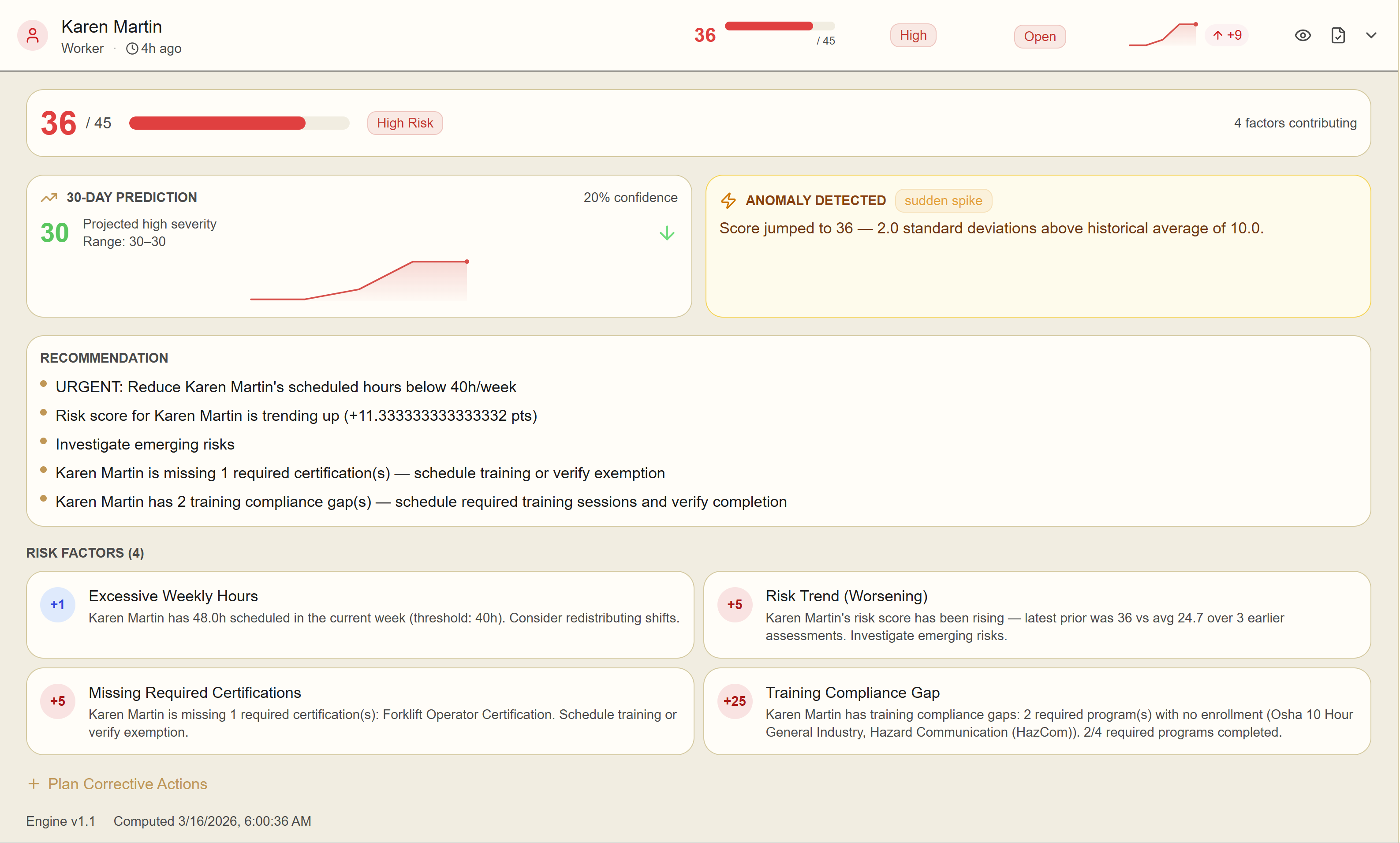 ShiftArmor individual risk evaluation